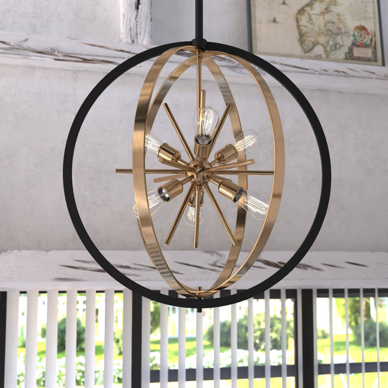 Creekmore 6 - Light Dimmable Sputnik Sphere Chandelier, Gold/Matte Black