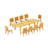 10 Seats 11 Pcs Grade-A Teak Wood Dining Set: 122" Caranas Double Extension Rectangle Table And 10 Atnas  Armless Chairs #11AT2900