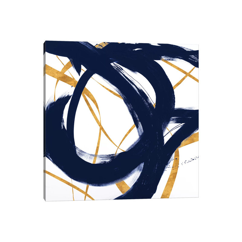 "Marine avec Gold Strokes I" par Megan Morris-impression, H 48 po x l 48 po x 1,5 po, Toile tendue, Aucun mat