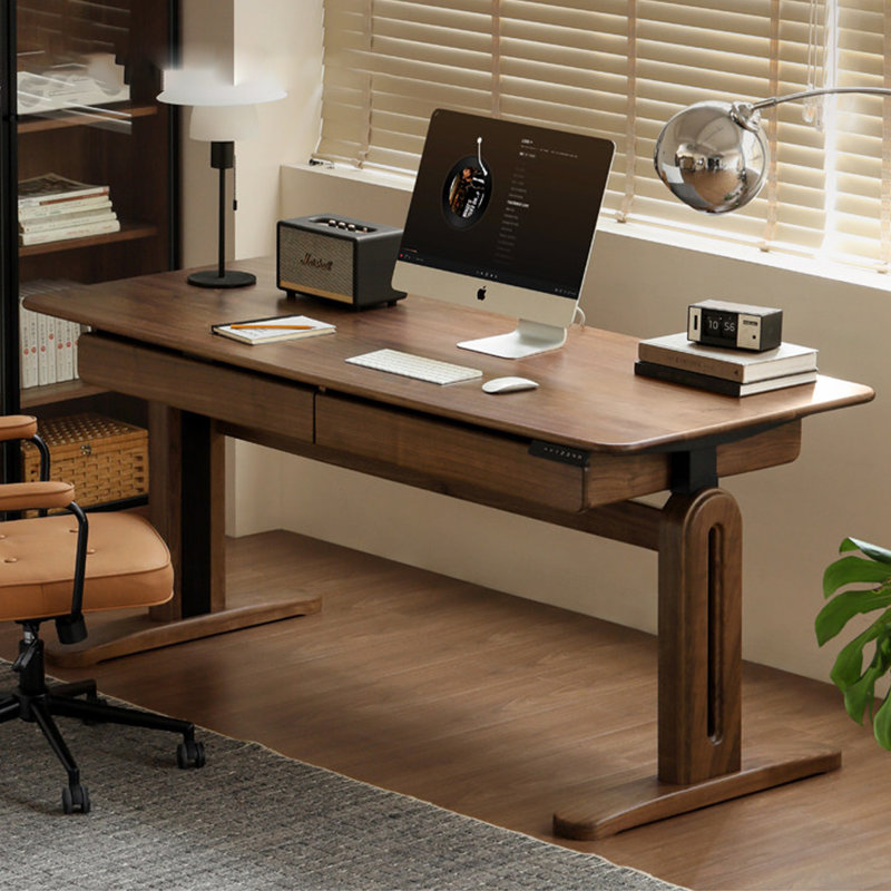 Bureau rectangulaire en noyer massif avec 2 tiroirs, 28.54"H×70.87"L×29.53"W