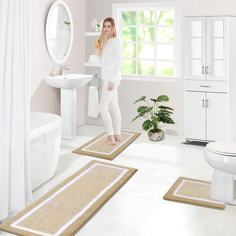 Ultra Soft 3-Piece Set Rectangle Bath Rug, Beige