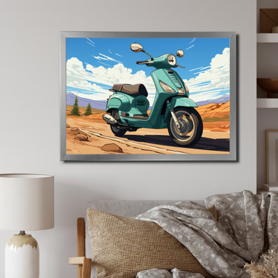 Scooter Retro In Desert Landscape, reproduction d'art sur toile