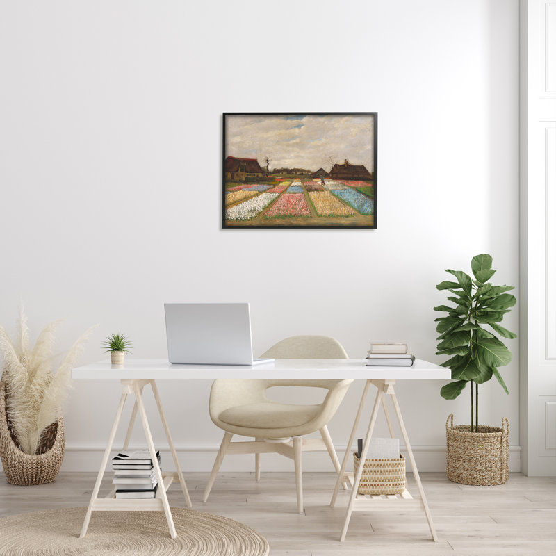 Bulb Fields in Holland Vincent Van Gogh Classic par One1000paintings - peinture à cadre flottant sur toile, Noir