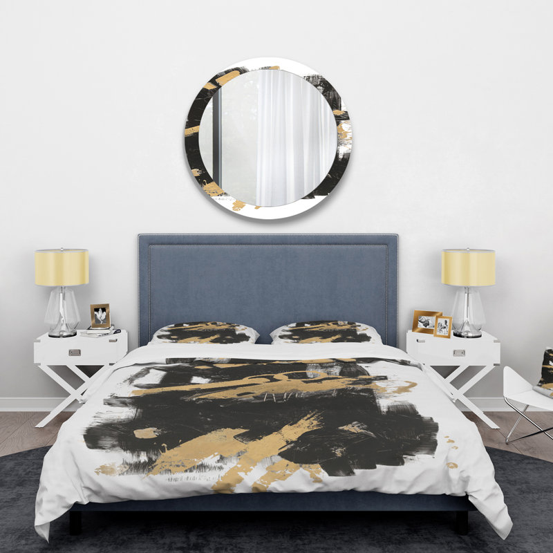 Ensemble de housse de couette Modern Glam doré et noir I - Microfibre polyester, Housse simple + 1 taie décorative