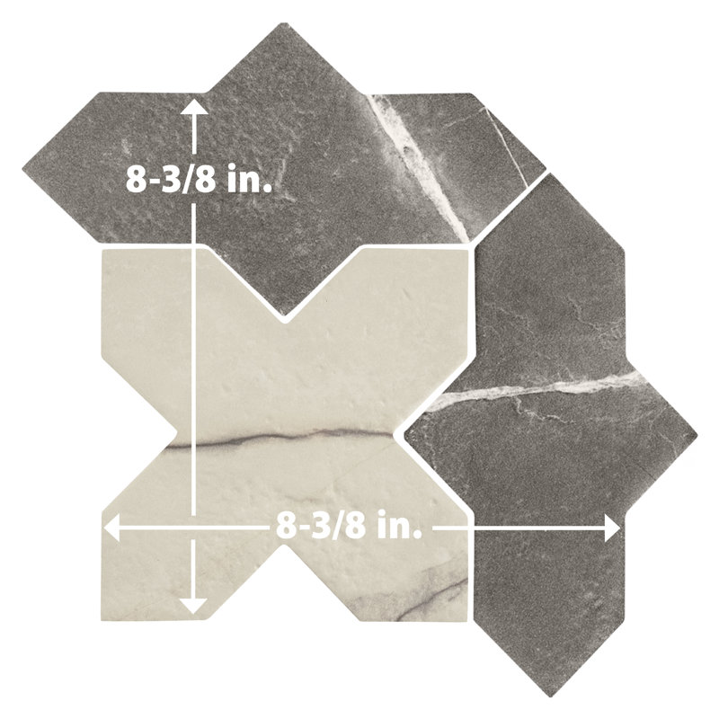 Istanbul Templar Shield With Cross 8-3/8 In. X 8-3/8 In. Porcelain Floor And Wall Tile Kit, Black/White