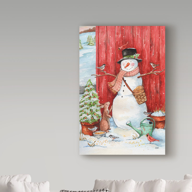« bonhomme de neige avec oiseaux et flurries », reproduction d’impression sur toile tendue, H 47 po x l 30 po x P 2 po