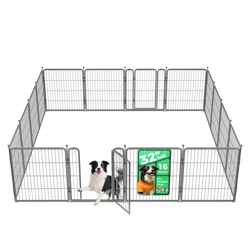 Parc pour chien FX Aster conçu pour la cour, 32 pouces, 16 panneaux, H 32 po x l 109,6 po x P 109,6 po