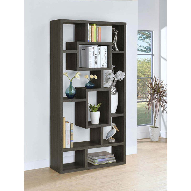 Fantastic Geometric Cubed Rectangular bookcase, Weathered Gray, (10 Shelves) 70.75"H x 35.5"W x 11.5"D