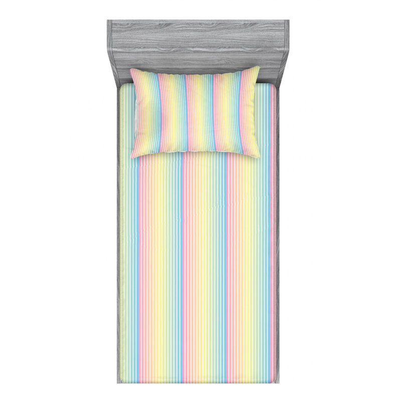 Microfiber Striped Sheet Set, Pink/Yellow/Blue Striped, Twin XL Sheet Set with Fitted Sheet