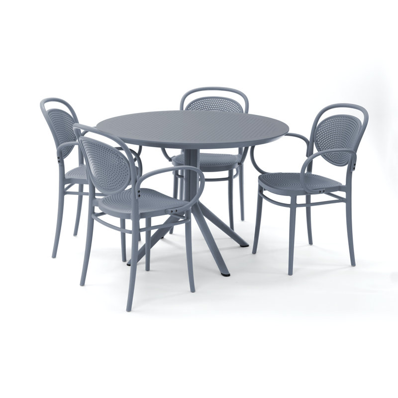 Farrah Marcel Armchair 5 Person Dining Set, Gray