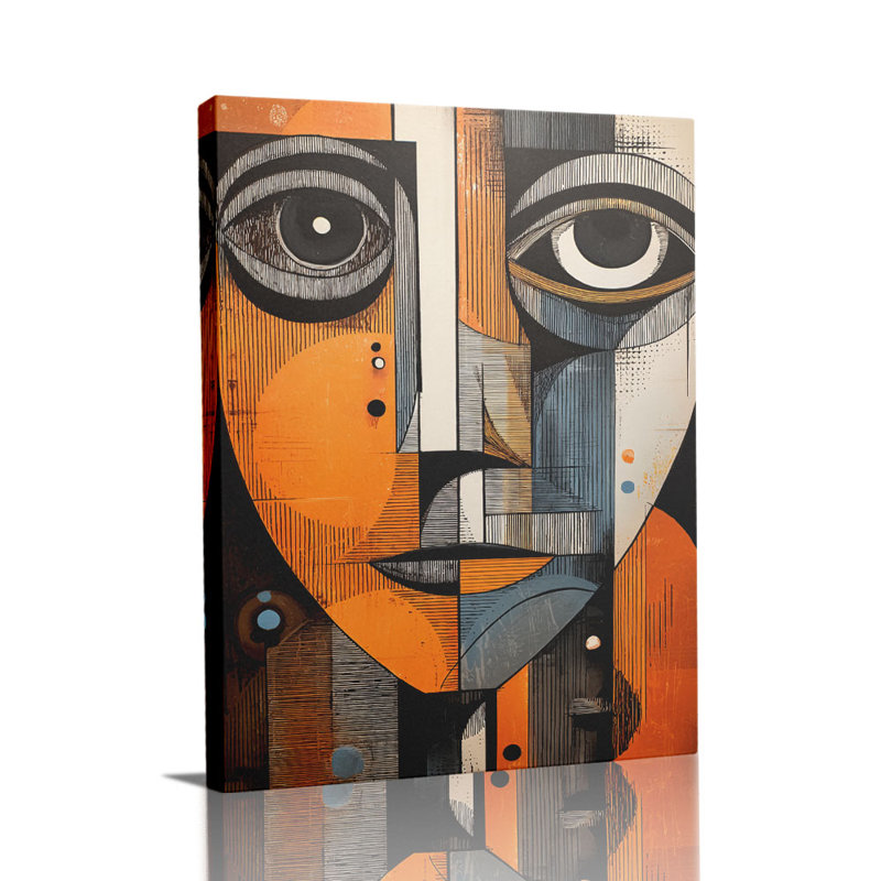 Cadre géométrique moderne sur toile abstraite «Geometric Face» pour Eclectic Studio, 30 x 20 pouces (75 x 50 x 2 cm)