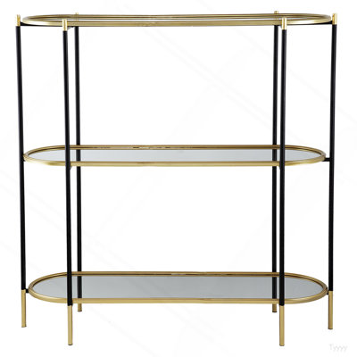 48.5X16.5X50" 3-Tier Metal Console Table, Black Gold Mirrored Shelf