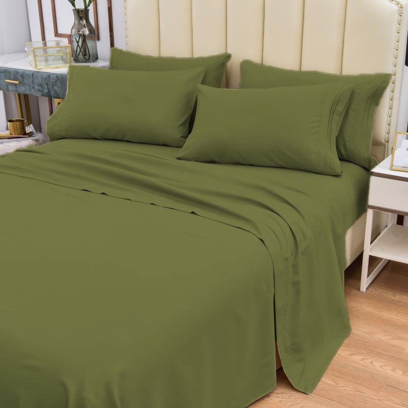 Premium Rayon From Bamboo 6 Pc Sheet Set With Deep Pockets, Cooling, Sage Green, Split King Sheet Set with 4 Pillowcases