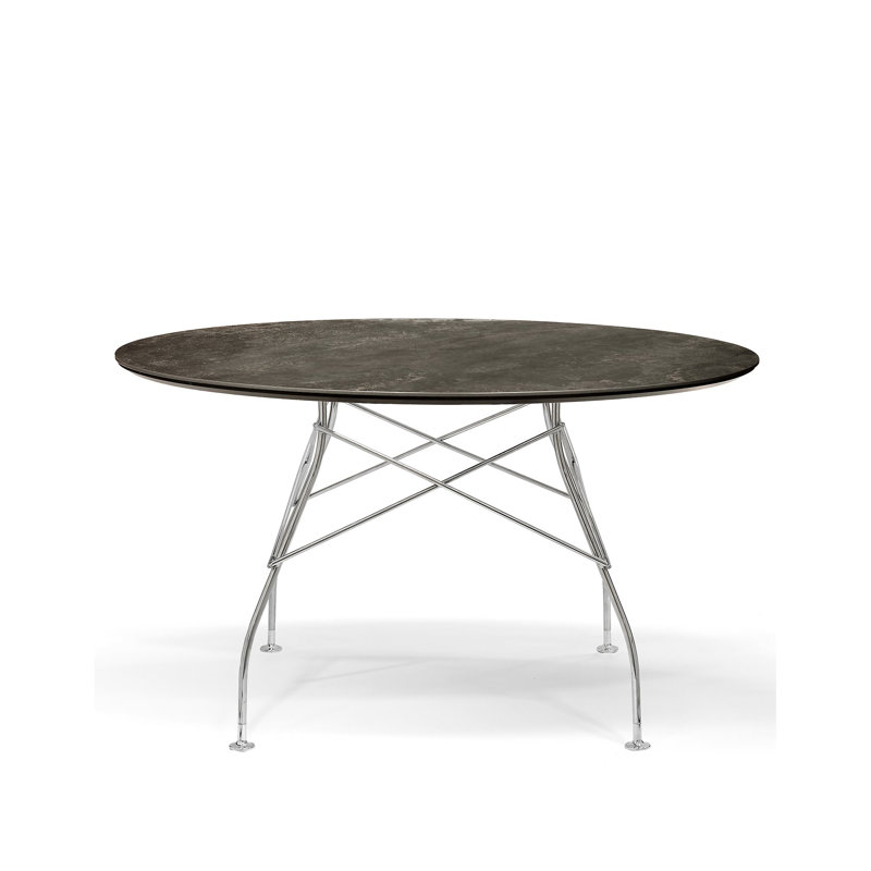 Table ronde d'extérieur brillante, Bronze vieilli avec noir