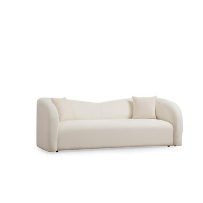 Stylish 3-Seat Sofa with Beech Wood Frame, Cream Polyester Fabric, 88.6 x 29.9 x 29.5 inches | 28 DNS Foam for Comfort, 2 Pillows Included | Fixed Cushions, Easy-Clean Design, Perfect for Living Rooms & Lounge Areas