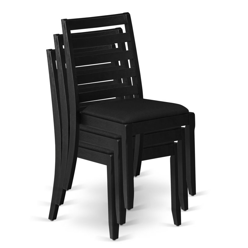 9-piece dining table set consists of a breakfast table with top and 8 stackable kitchen chairs with Black Polyester Fabric - (Option Finish)