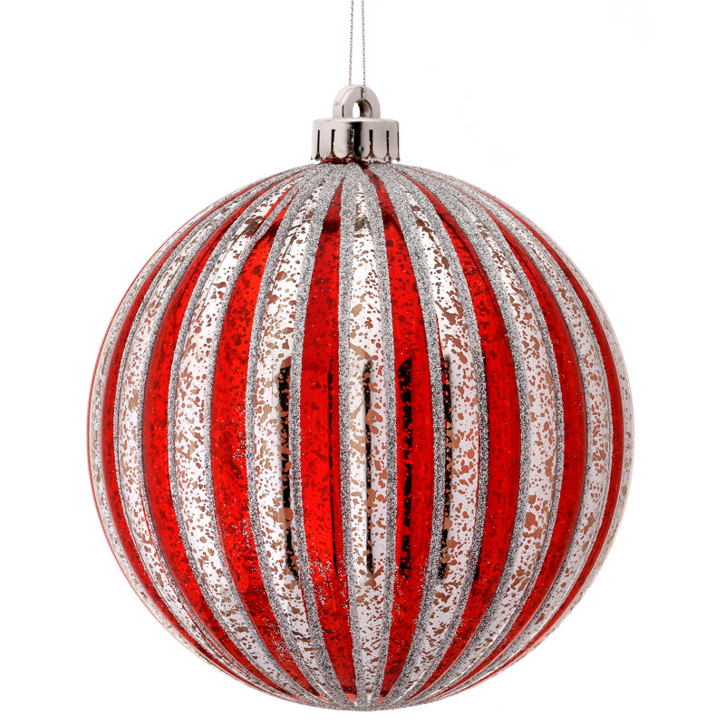 Ornement boule 150 mm Vp, Rouge / argenté