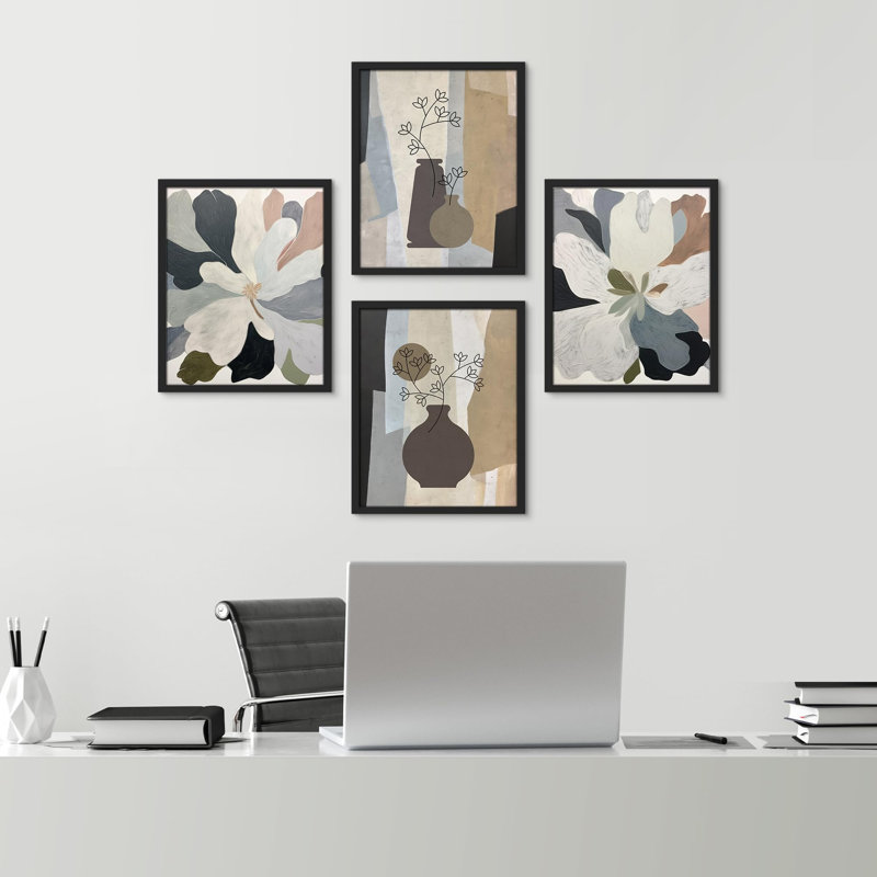 Multicolore minimaliste, botanique et abstrait floral, Noir, H 10 po x l 8 po