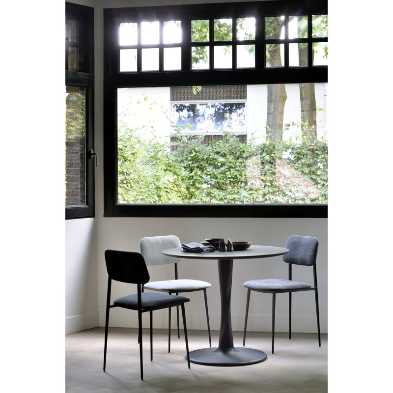 Torsion Round Solid Oak Dining Table, Black, 30"H x 35.5"L x 35.5"W