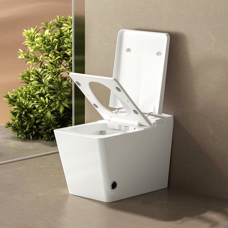 Square Smart Toilet With Built-In Tank For Bathroom, Remote Control, Tankless Bidet Toilet With Foot Touching Lid Opening, Auto Flush, Heated Seat, Led Digital Display, User Memory