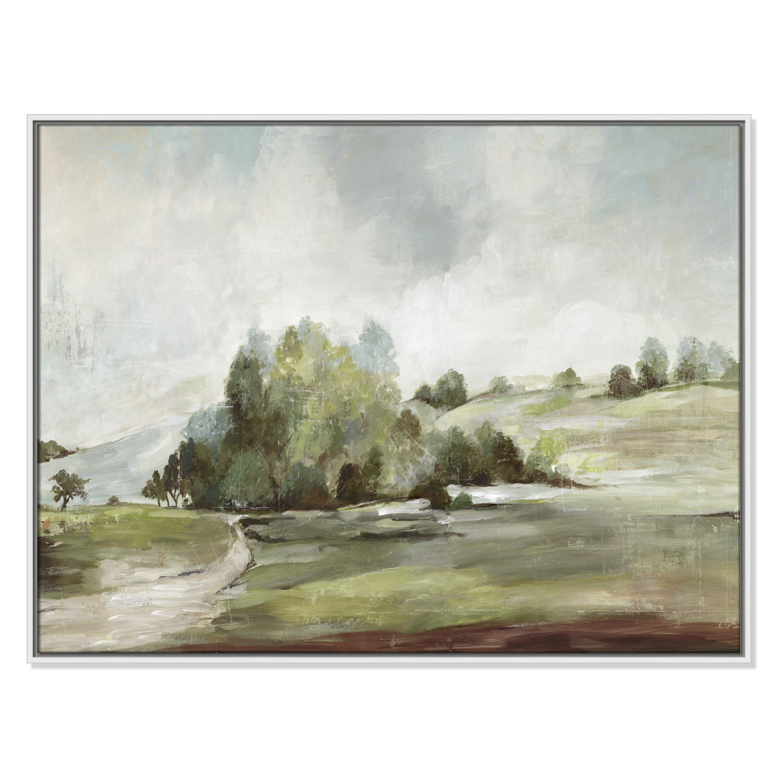 Green Country Road by Allison Pearce - Floater Frame Print on Canvas, 31.5" H x 41.5" W, White