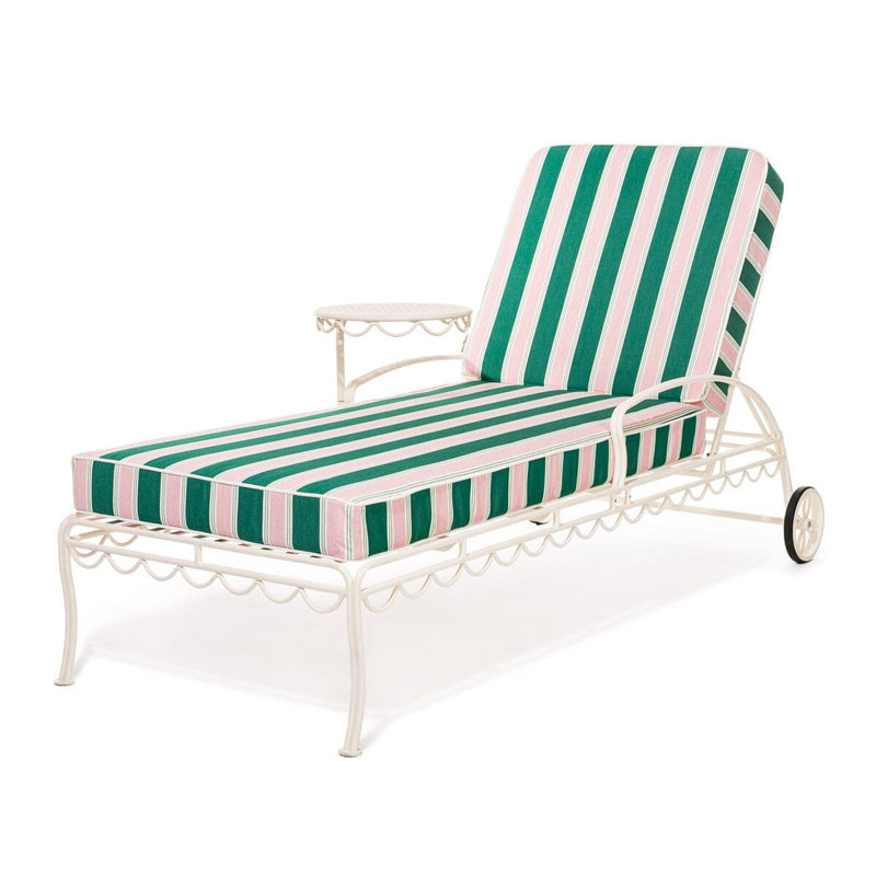 Sun Lounger Slip Cover, Green/Pink Striped Acrylic, 1" H x 26.3" W x 74.8" D