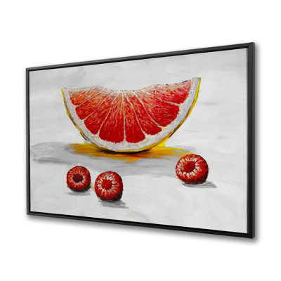 Grapefruit Slice - Kitchen Red Framed Canvas Home Decor