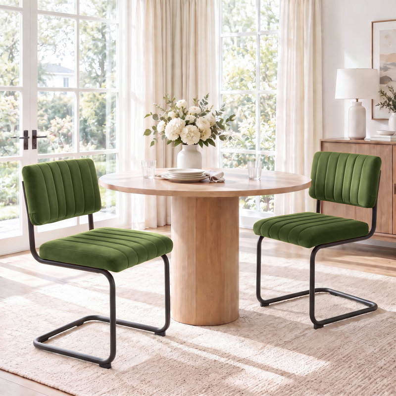 Chaises de salle à manger en porte-à-faux 19,6 po Mid-Century, Velours vert olive, Matte Black