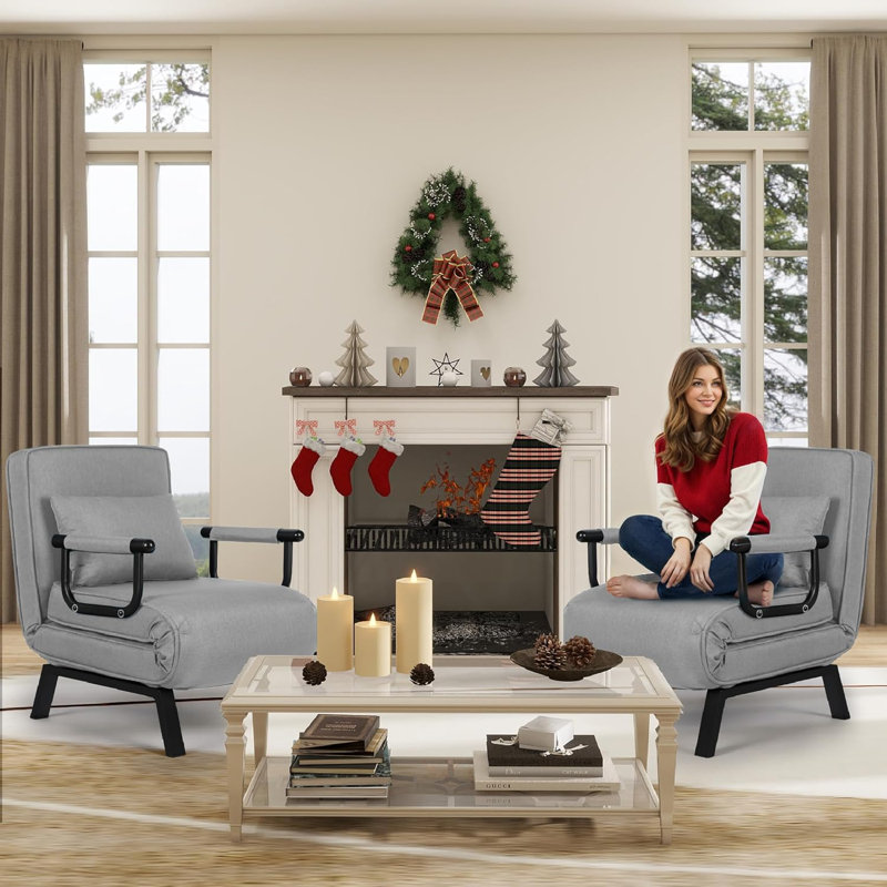 21.6" Convertible Chair Bed Sleeper With 5-Position Adjustable Backrest & Pillow, Gray