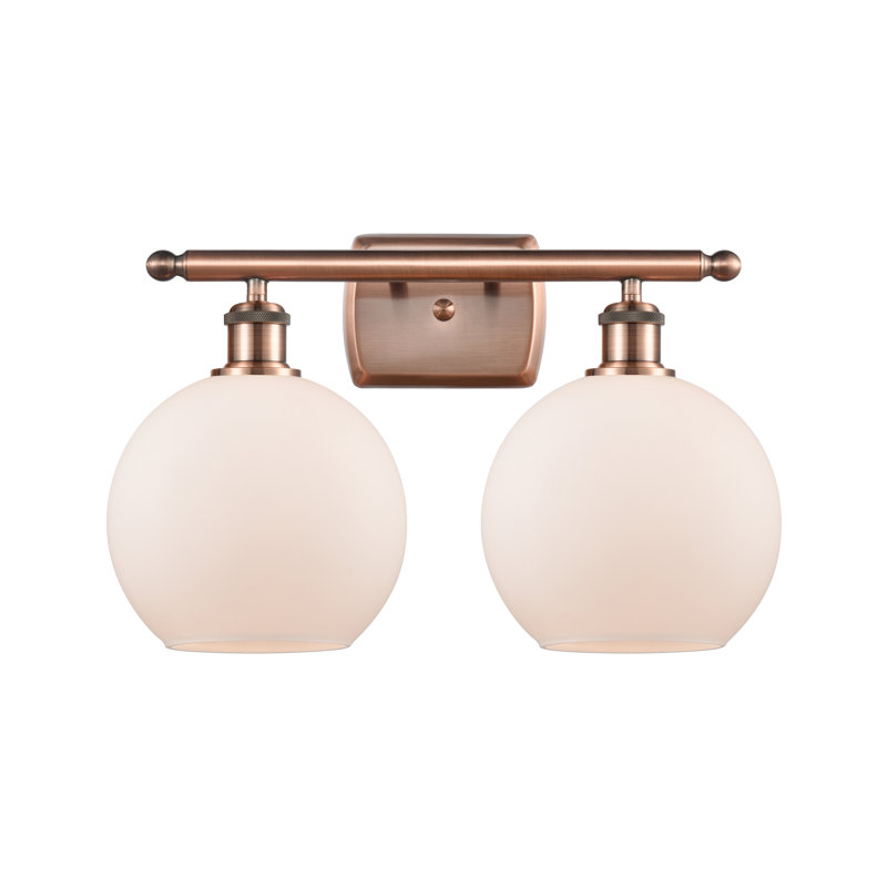 Éclairage pour meuble-lavabo en laiton antique à 2 lumières Almatine, Blanc mat, Cuivre antique, DEL