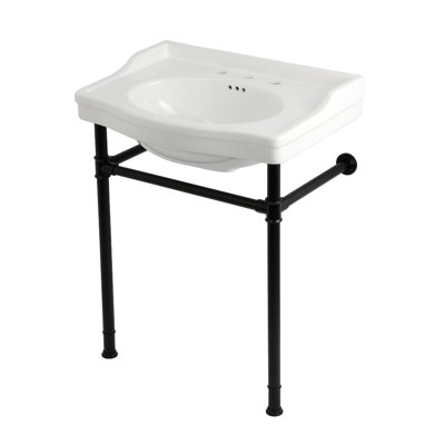 Kingston Brass Victorian 30-Inch Ceramic Console Sink with Stainless Steel Legs (8-Inch, 3-Hole)