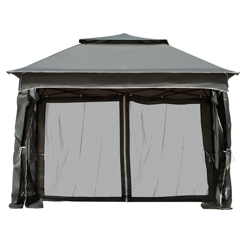 11' X Pop Up Canopy Gazebo, Outdoor Patio Shelter With Removable Zipper Netting. Instant Tent For Backyard, Garden. Dark Gray. 114 Sq Ft Shade, Carry Bag Supplied Pop-Up Canopy, Gazebo Zippered Net.
