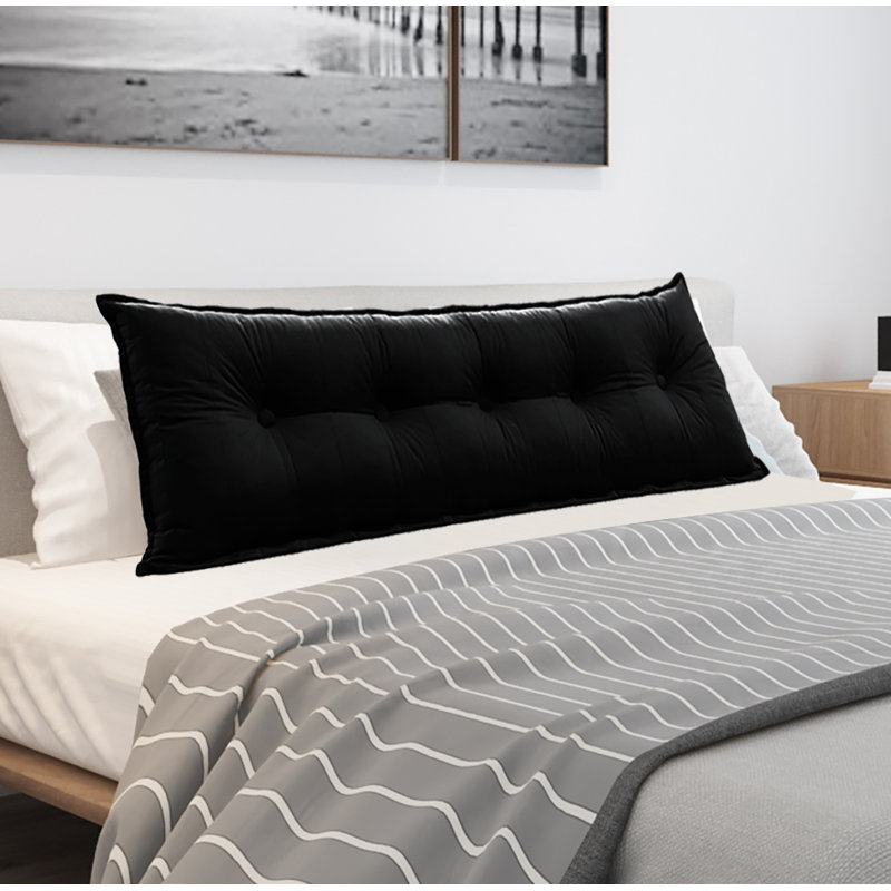 Sit-up Back Comfort Large Velvet Lumbar Body Pillow for Side Sleepers Compression, Queen, Black