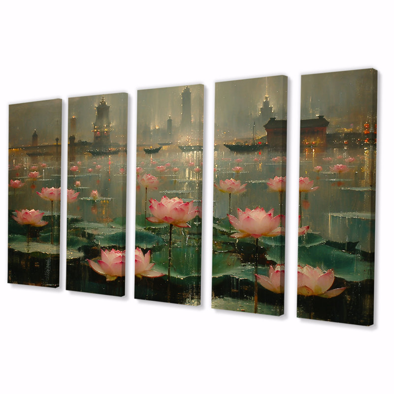 Alfred - Ensemble de 5 décorations murales Lotus, H 28 po x l 60 po