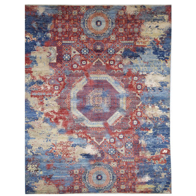 Hand Knotted Wool Area Rug in Multi