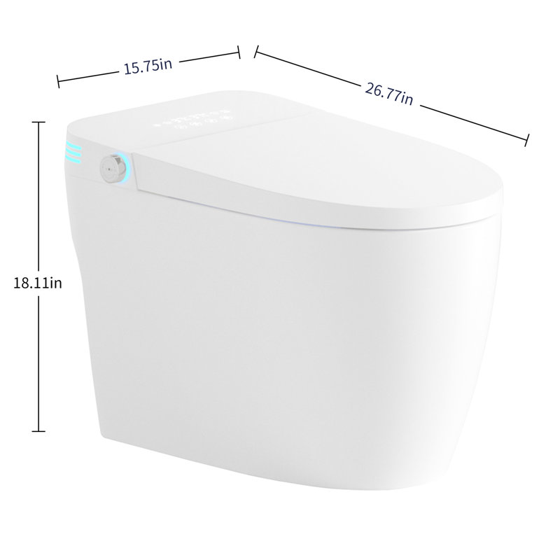 Smart Bidet Toilet, One - Piece Toilet Seat, Auto Flush And Automatic Open/Close, Heated Seat With Adjustable Temperature, Warm Water Wash Dry, Remote Control, Sensor For Cover, Female Move Modes,