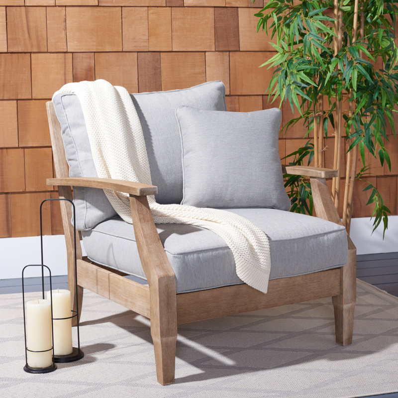 Chaise de patio avec coussins Samya, Lin gris performance, Naturel