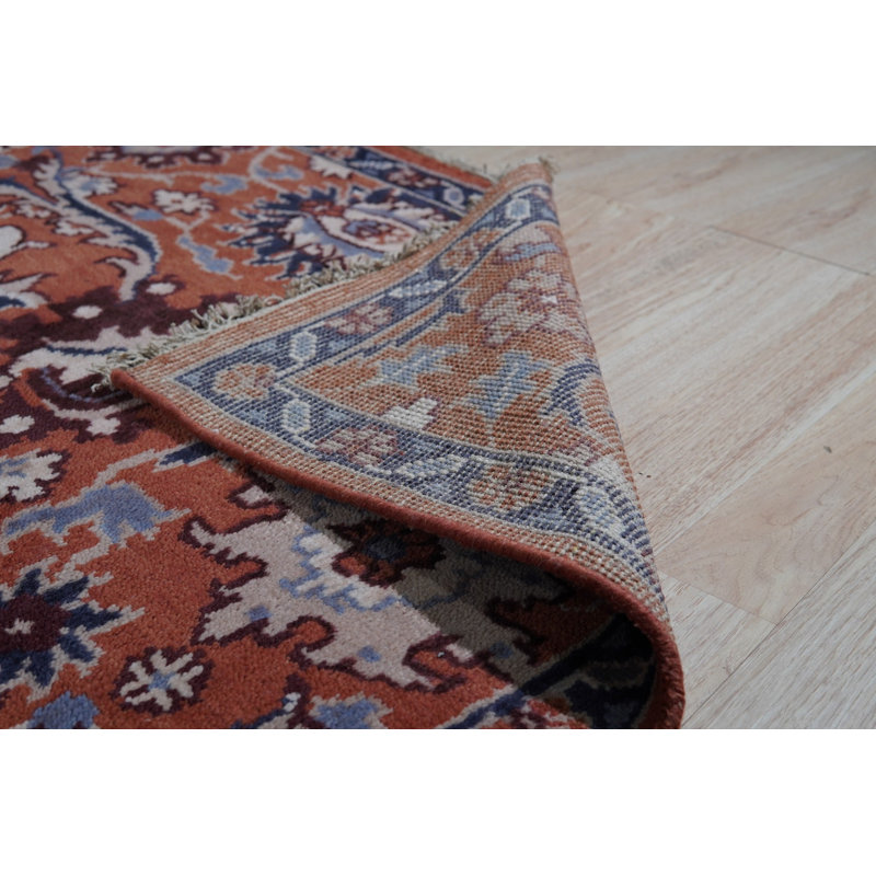 Coral Hand-Knotted Wool Symmetrical Floral Medallion Geometric Modern Contemporary Carpet Rug, 6' x 9'