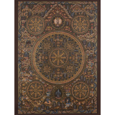 Twelve Sacred Mandalas Collection Wall Art - Large Hand-Painted Buddhist Thangka with 24K Gold Accents, Premium Spiritual Meditation Gallery Decor 36"H x 26"W