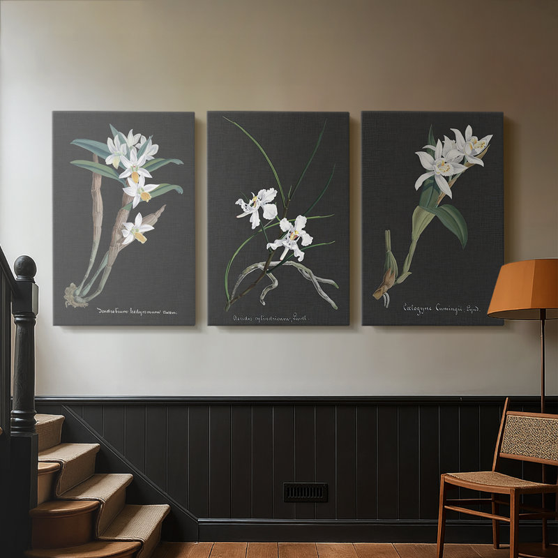 Orchidée sur ardoise I - Toile tendue sur mesure avec châssis - 3 pièces