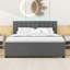 Lit plateforme tapissier en bois avec lit gigogne et tête de lit-1031538343-1031538344