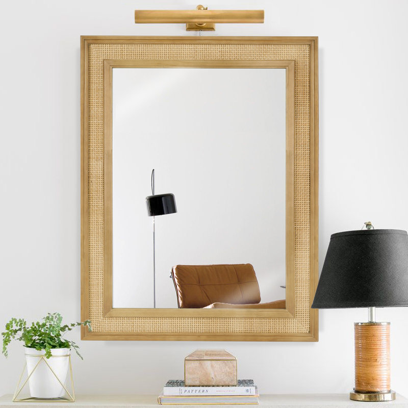 Rexford  Natural Wood Rattan Mirror Farmhouse Wall Decoration, 44" x 32"