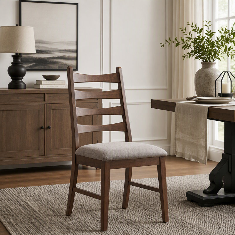 Ensemble de 2 chaises d'appoint rembourrées en lin de 38 po avec pieds en bois à échelle