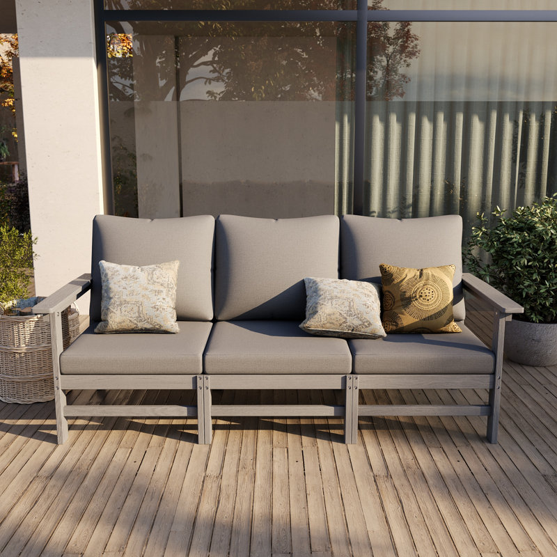 Canapé modulaire d'extérieur en PEHD moderne l 71 po avec coussins de 5 po d'épaisseur et texture de bois naturel