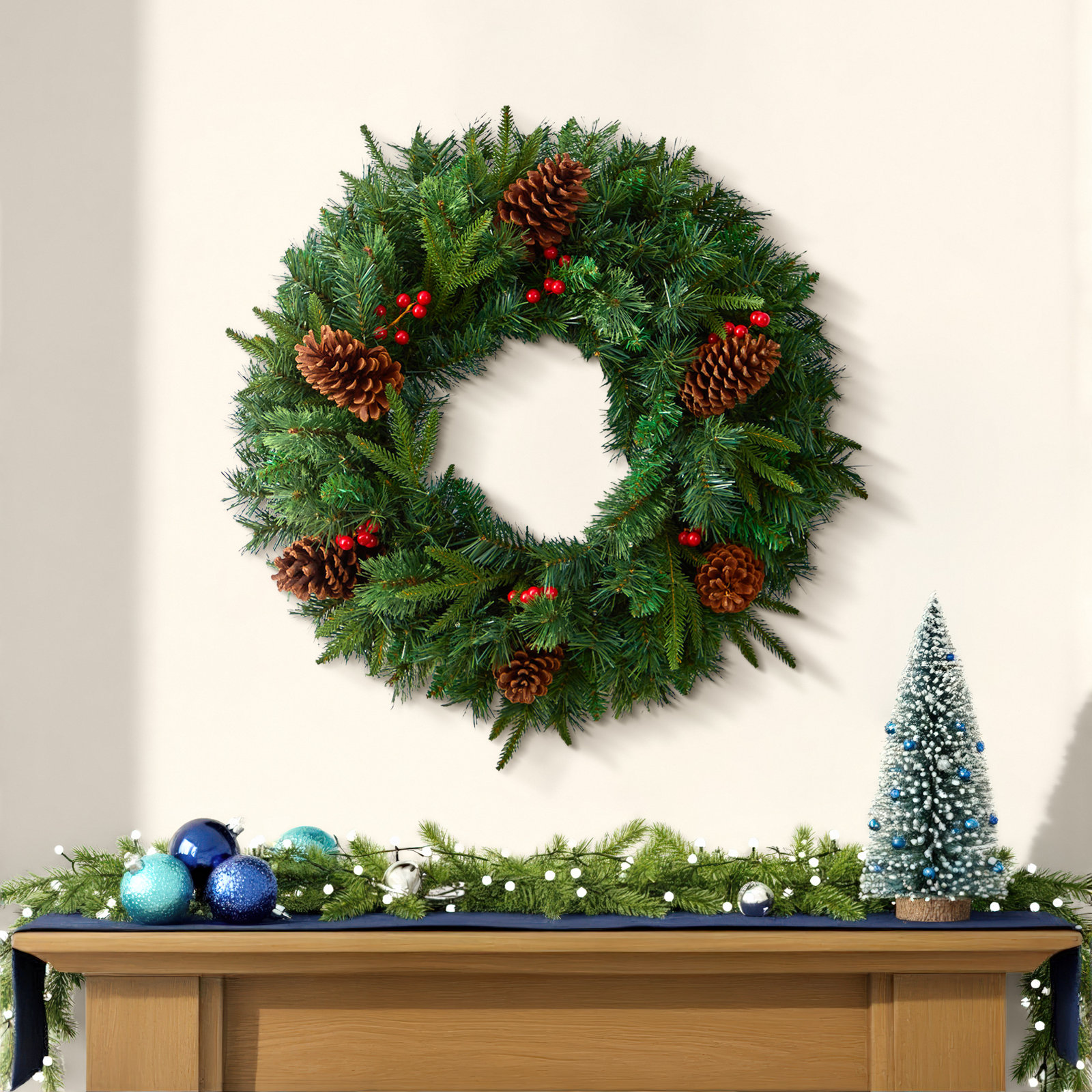 24'' Faux Pine Lighted Wreath