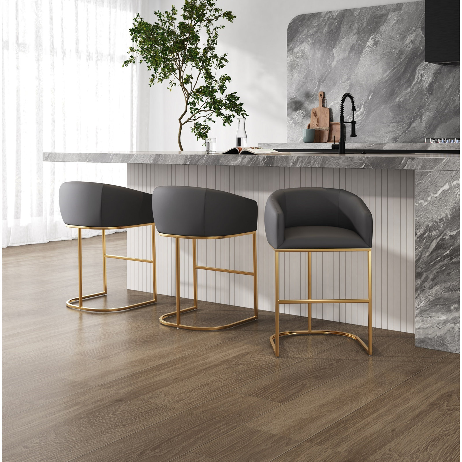 Louvre Bar and Counter Stool, Counter Stool (26" Seat Height), Gray