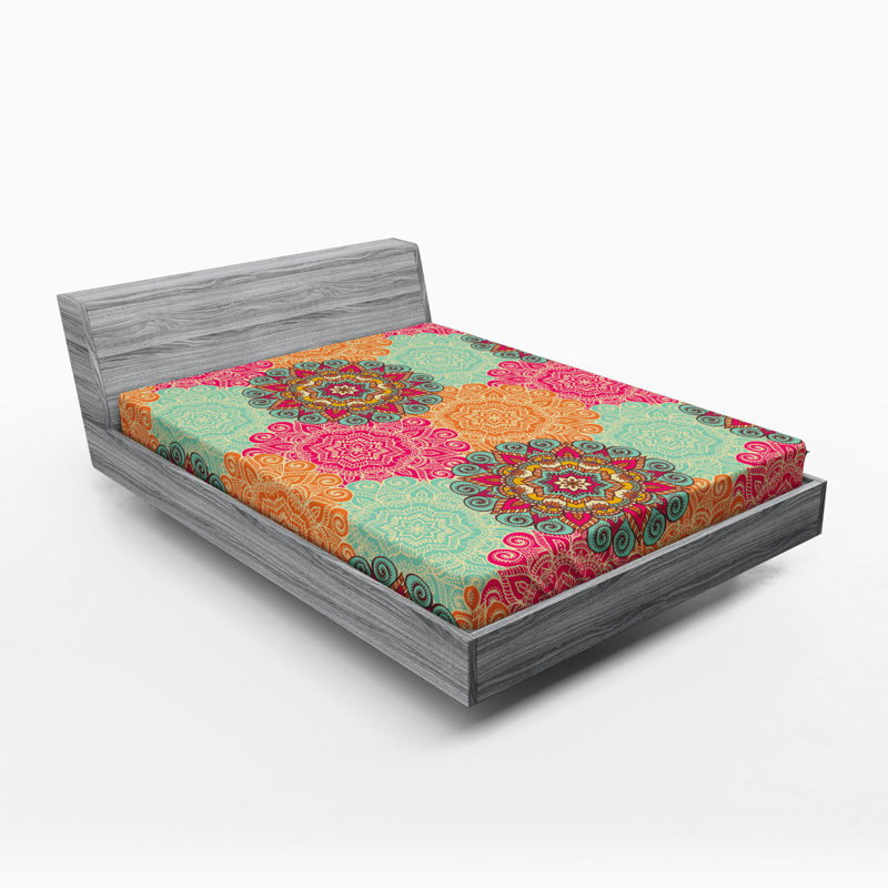 Mandala Microfiber Damask Fitted Sheet, Queen Fitted Sheet