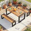 Ensemble repas pour 6 personnes en bois d'acacia avec table rectangulaire pour patio, porche et jardin