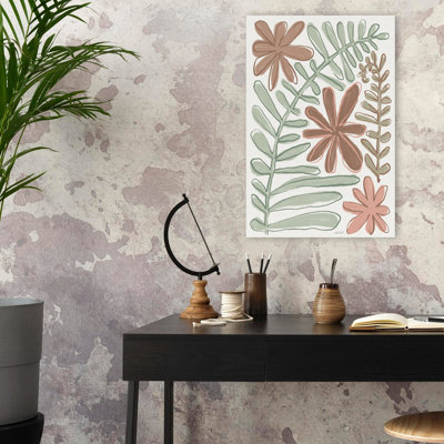 Fern And Flower Lines Modern Floral Modern Brown Cream