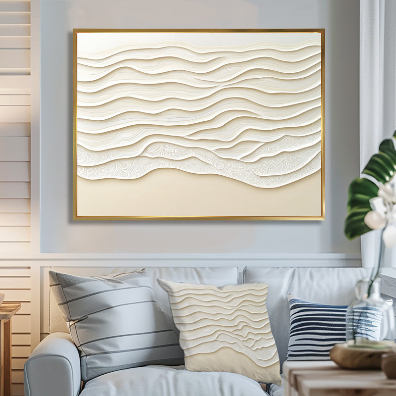 «Ocean’S Embrace» - art mural côtier, H 12 po x l 20 po, Impression dans un cadre flottant sans passe-parto, Doré